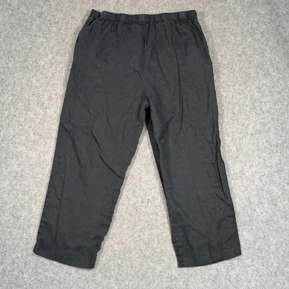 Quince Black European Linen Wide Leg Pull-On Cropped Pants Women's Size XL